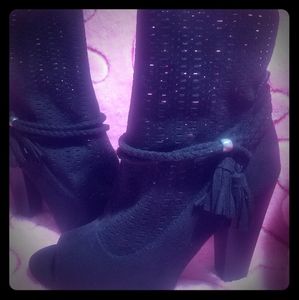 Never worn Open toe faux  suede ankle booties